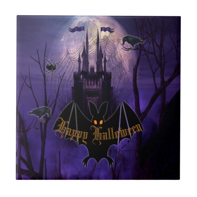 Spooky Haunted Castle Halloween Kakelplatta (Framsidan)