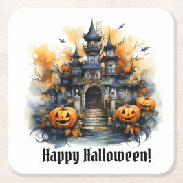 Spooky Haunted Castle Halloween Papper Underlägg Kvadrat