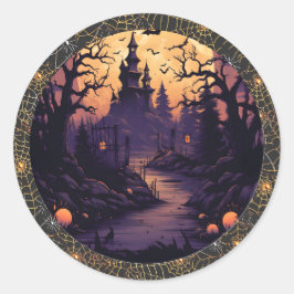 Spooky Haunted Castle Halloween Round Sticker Runt Klistermärke