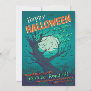 Spooky Haunted Forest Halloween Birthday Inbjudningar