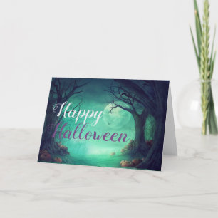 Spooky Haunted Forest Pumpkins Halloween Card Kort