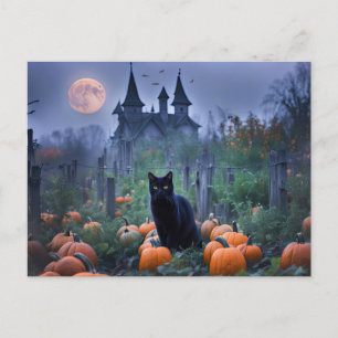 Spooky Haunted House Black Cat Pumpkins Helg Vykort