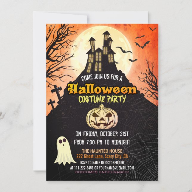 Spooky Haunted House Costume Night Himlar Hallowee Inbjudningar (Framsida)