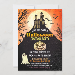 Spooky Haunted House Costume Night Himlar Hallowee Inbjudningar