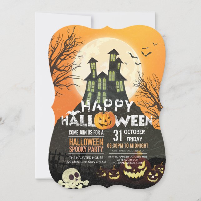 Spooky Haunted House Costume Night Himlar Hallowee Inbjudningar (Framsida)