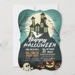 Spooky Haunted House Costume Night Himlar Hallowee Inbjudningar