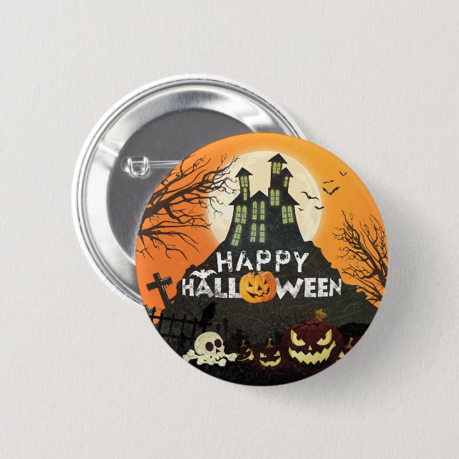 Spooky Haunted House Costume Night Himlar Hallowee Knapp (Framsida & baksida)
