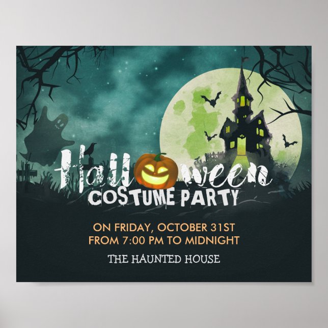 Spooky Haunted House Costume Night Himlar Hallowee Poster (Framsidan)