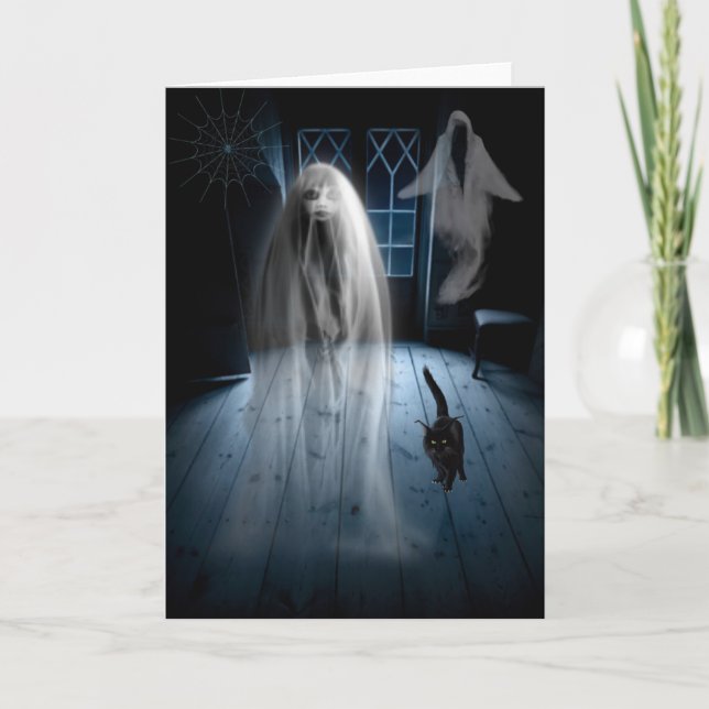 Spooky Haunted House Ghost Halloween Kort (Framsida)