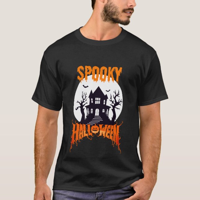 Spooky Haunted House Halloween Art T Shirt (Framsida)