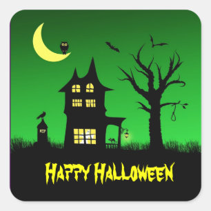 Spooky Haunted House Halloween Decorative Fyrkantigt Klistermärke