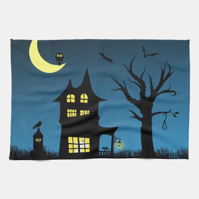 Spooky Haunted House Halloween Decorative Kökshandduk (Horisontell)