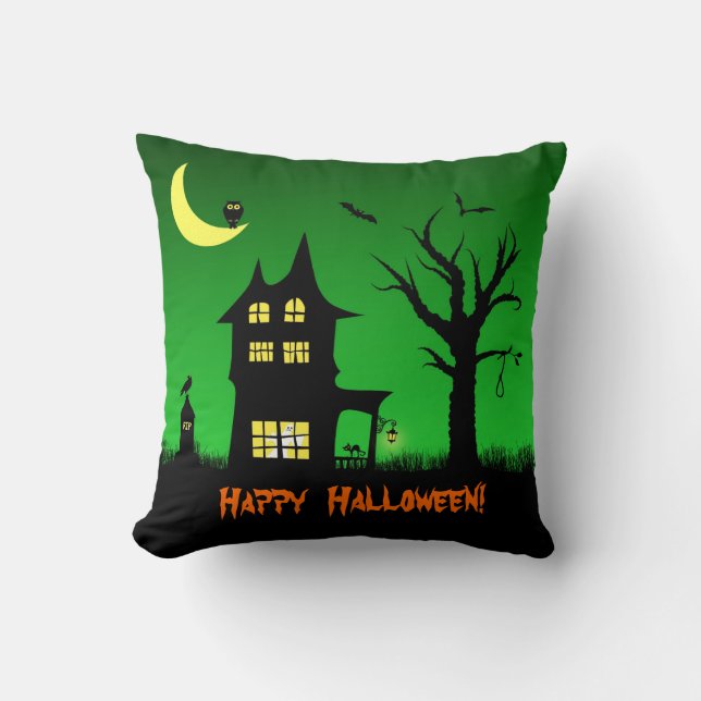 Spooky Haunted House Halloween Decorative Kudde (Framsida)