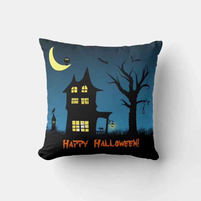 Spooky Haunted House Halloween Decorative Kudde (Framsida)