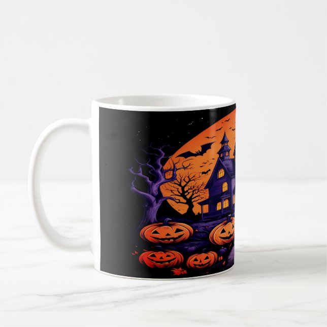 Spooky Haunted House Halloween Kaffemugg (Vänster)