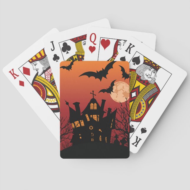 Spooky Haunted House Halloween Natt Casinokort (Baksidan)