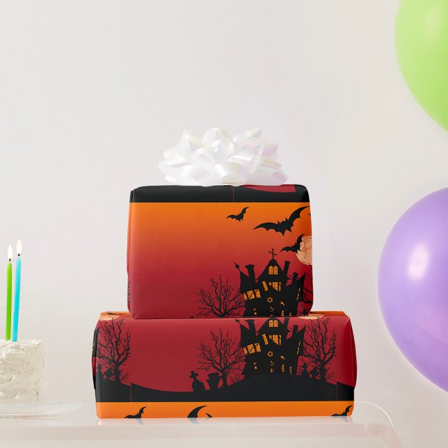 Spooky Haunted House Halloween Natt Presentpapper (Skapare uppladdad)