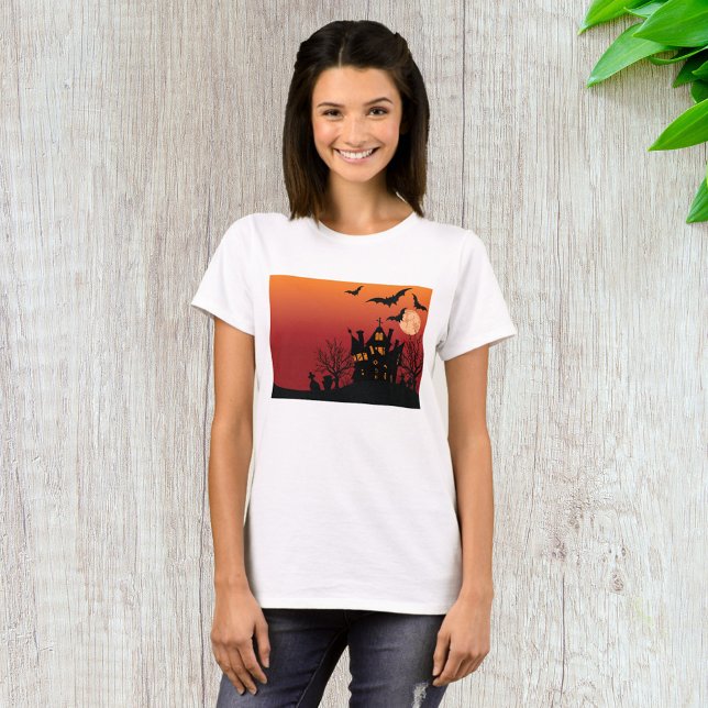 Spooky Haunted House Halloween Natt T Shirt (Skapare uppladdad)