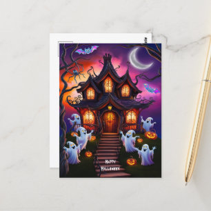 Spooky Haunted House Halloween Nattscen Vykort