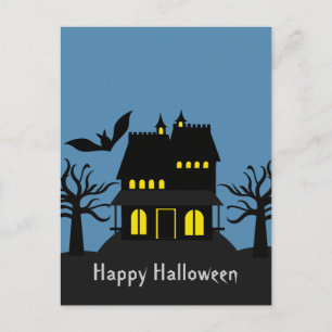 Spooky Haunted House Halloween Postcard Vykort