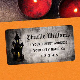 Spooky haunted house Halloween return address Adressetikett