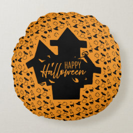 Spooky Haunted House Halloween Rund Kudde