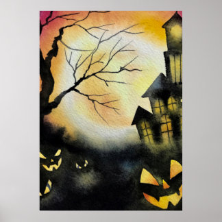 Spooky Haunted House Halloween, Scary Spöken Poster