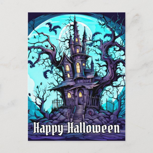 Spooky Haunted House - Happy halloween Vykort (Framsida)