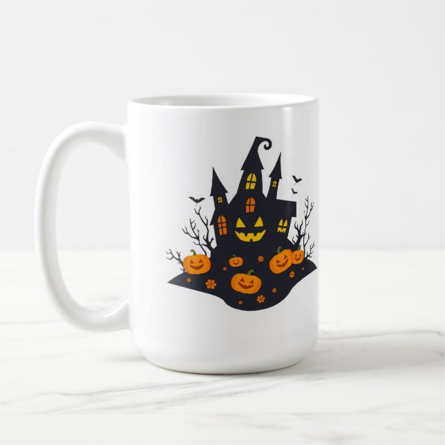 Spooky Haunted House & Jack-O'-Lantern Illustratio Kaffemugg (Vänster)