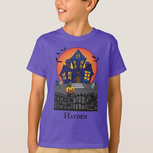 Spooky Haunted House Kids Halloween T Shirt (Framsida)