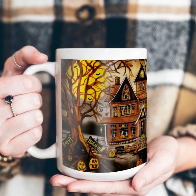 Spooky Haunted House Kids Hett Cocoa Inspirife Kaffemugg (Skapare uppladdad)