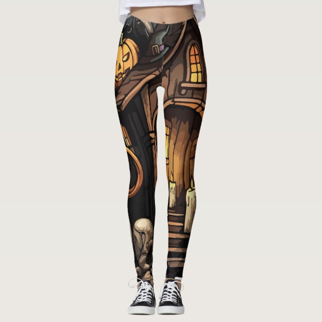 Spooky Haunted House Leggings 🕷️ 🎃 (Framsida)