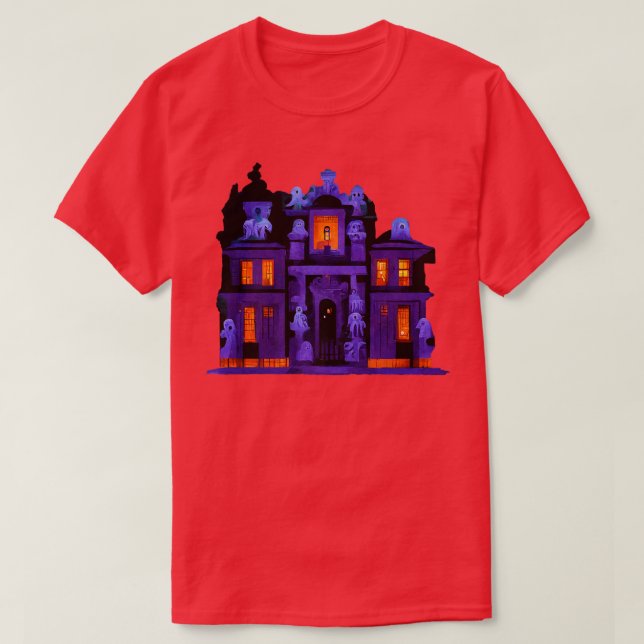 Spooky Haunted House Mansion Ghost Scene för Hallo T Shirt (Design framsida)
