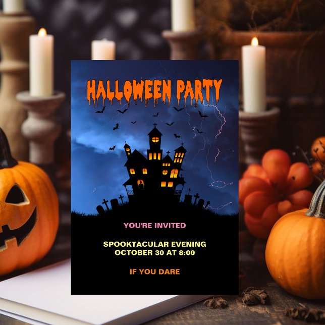 Spooky Haunted House med Fladdermöss Storm-inbjuda Inbjudningar (Skapare uppladdad)