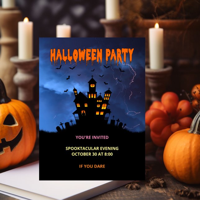 Spooky Haunted House med Fladdermus Storm Inbjudan Vykort (Skapare uppladdad)