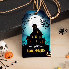 Spooky Haunted House Moonlight Happy halloween Presentetikett