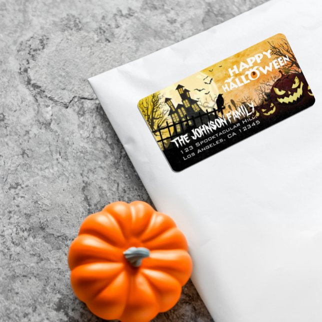 Spooky Haunted House Night Himlar Halloween Adress Adressetikett (Skapare uppladdad)