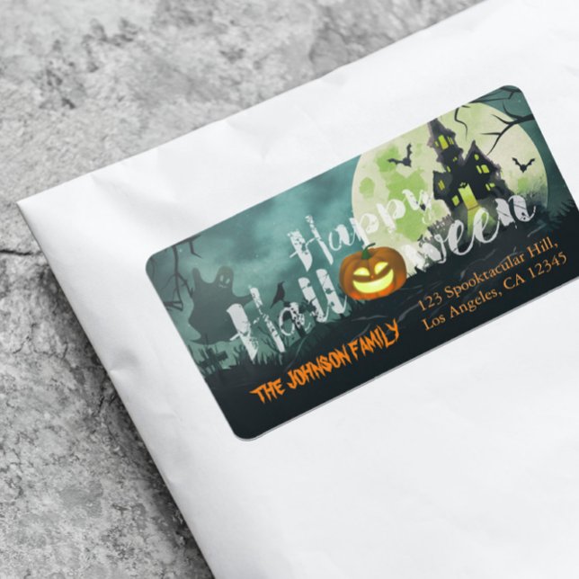 Spooky Haunted House Night Himlar Halloween Adress Adressetikett (Skapare uppladdad)
