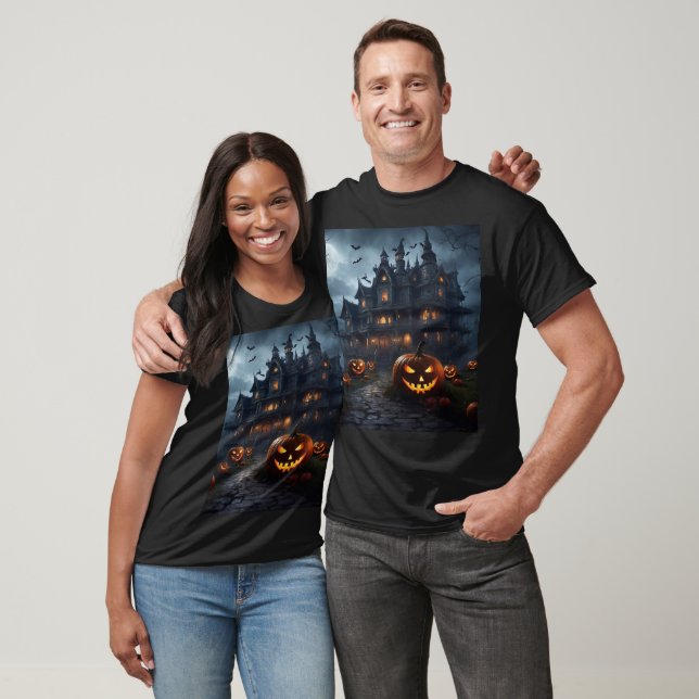 Spooky Haunted House och Jack-O-Lanterns Unisex T Shirt (Unisex)