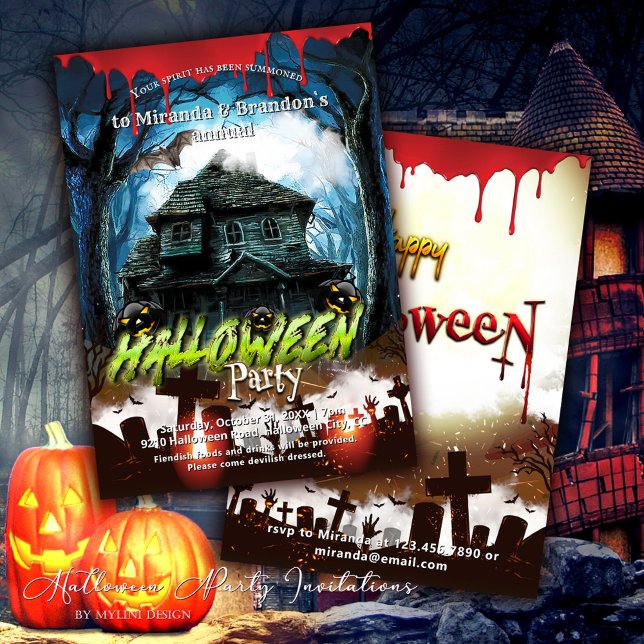 Spooky Haunted House och Pumpkins Halloween fest Inbjudningar (Skapare uppladdad)