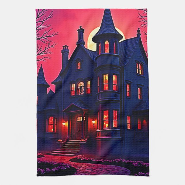 Spooky Haunted House på Dusk Design Kökshandduk (Vertikal)