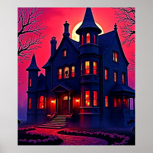 Spooky Haunted House på Dusk Design Poster