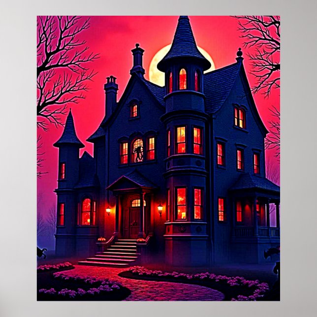 Spooky Haunted House på Dusk Design Poster (Framsidan)