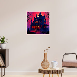 Spooky Haunted House på Dusk Design Poster