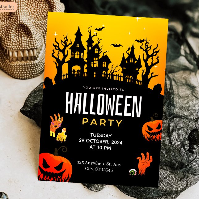 Spooky Haunted House & Pumpkins Halloween fest Inbjudningar (Spooky Haunted House & Pumpkins Halloween Party Invitation
)