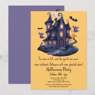 Spooky Haunted House Spöken Fladdermus Halloween f Inbjudningar