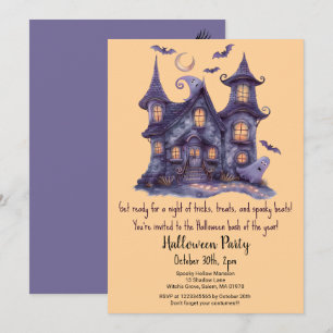 Spooky Haunted House Spöken Fladdermus Halloween f Inbjudningar