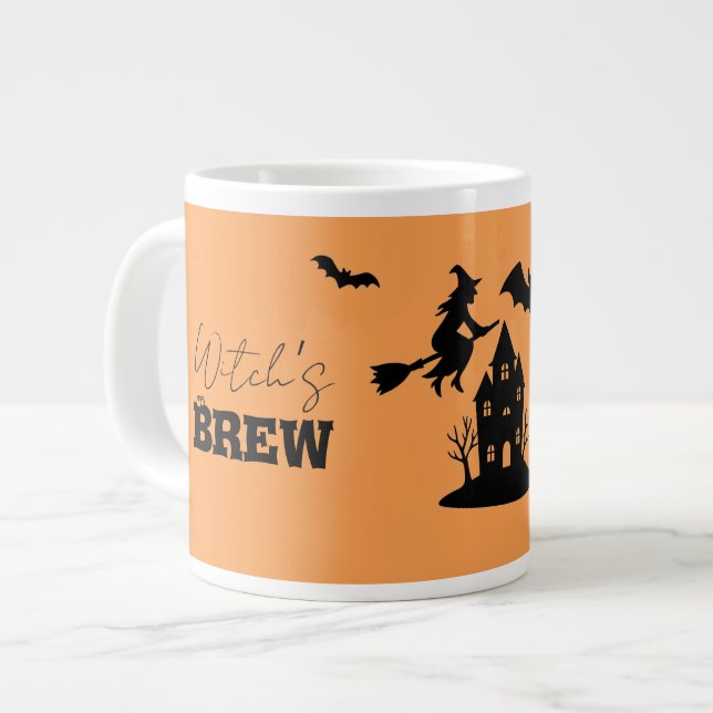 Spooky Haunted House & Witch Silhouette | Jumbo Mugg (Framsida vänster)