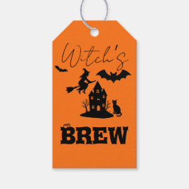 Spooky Haunted House & Witch Silhouette | Presentetikett