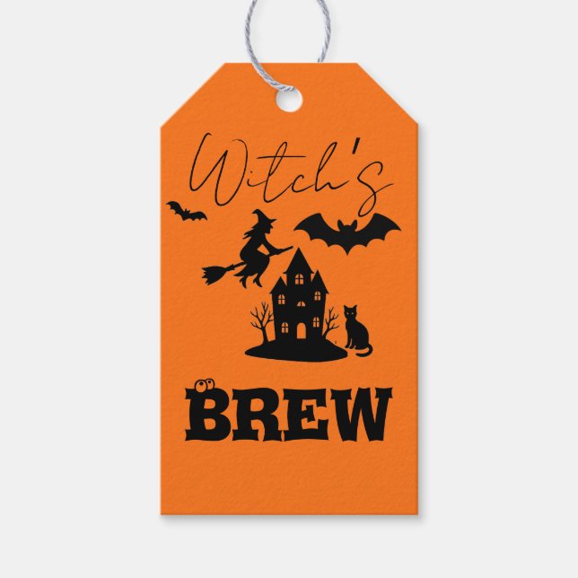 Spooky Haunted House & Witch Silhouette | Presentetikett (Framsidan)